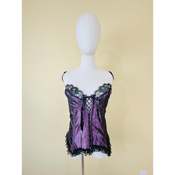 1990s Vintage Volup Purple Taffeta Bustier / 90s Ruffled Goth 42 / XL - XXL - Picture 2 of 7